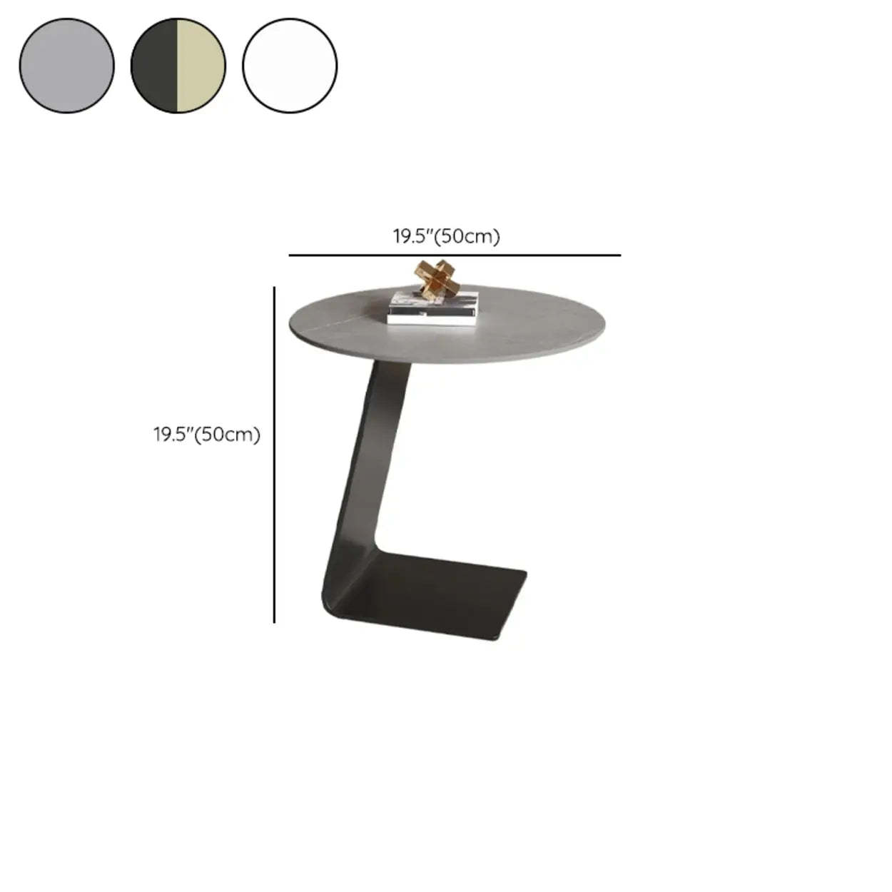 Round Black C-Shape Marble Chairside Table — Rock Beam / White