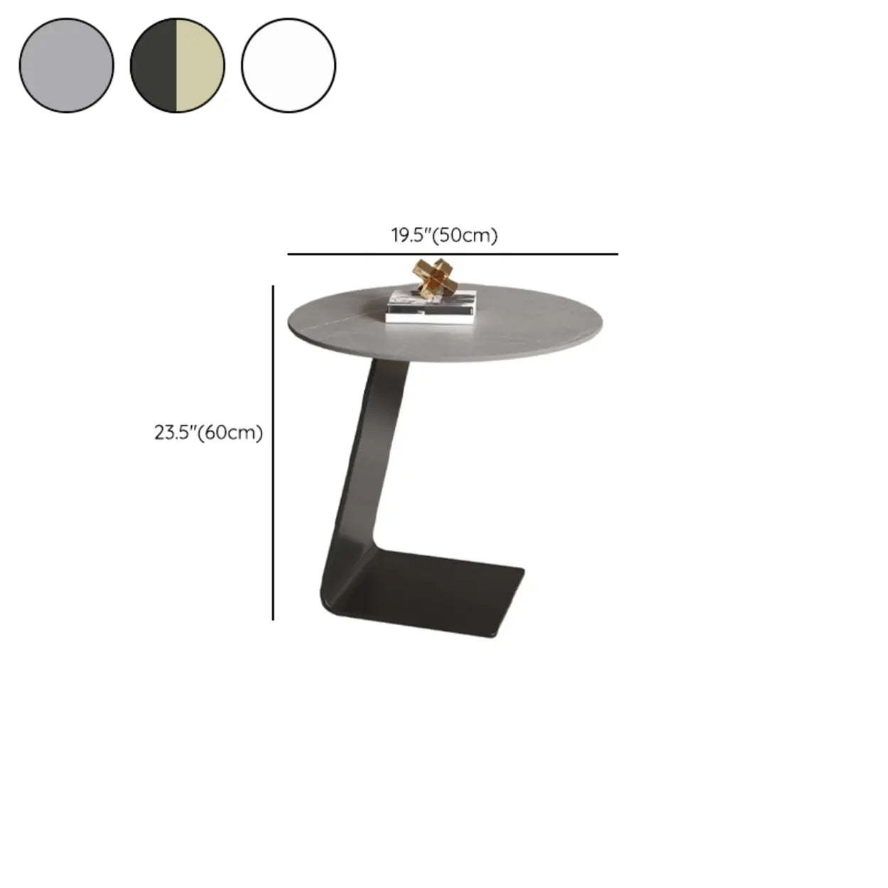 Round Black C-Shape Marble Chairside Table — Rock Beam / Black/ Gold