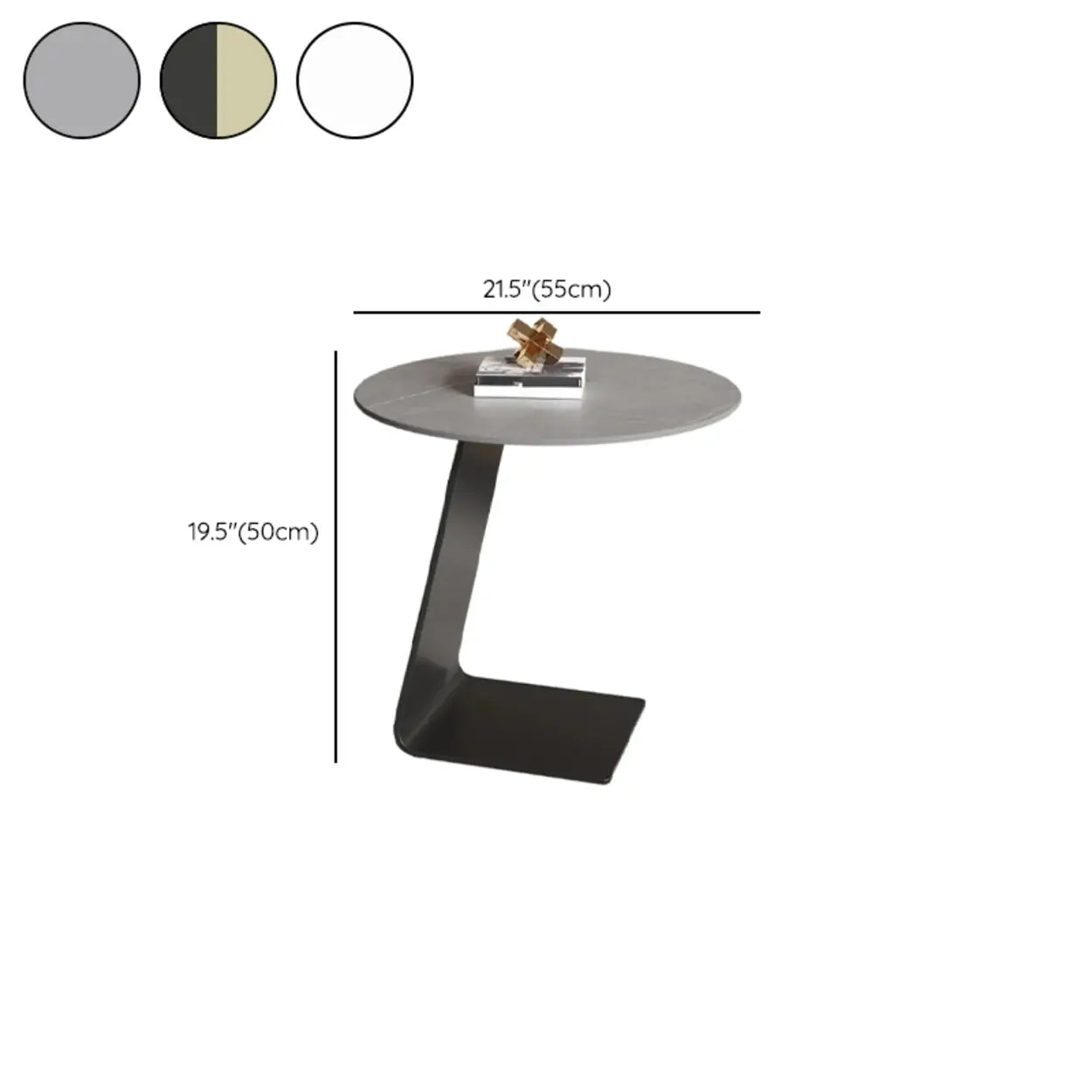 Round Black C-Shape Marble Chairside Table — Rock Beam / Gray