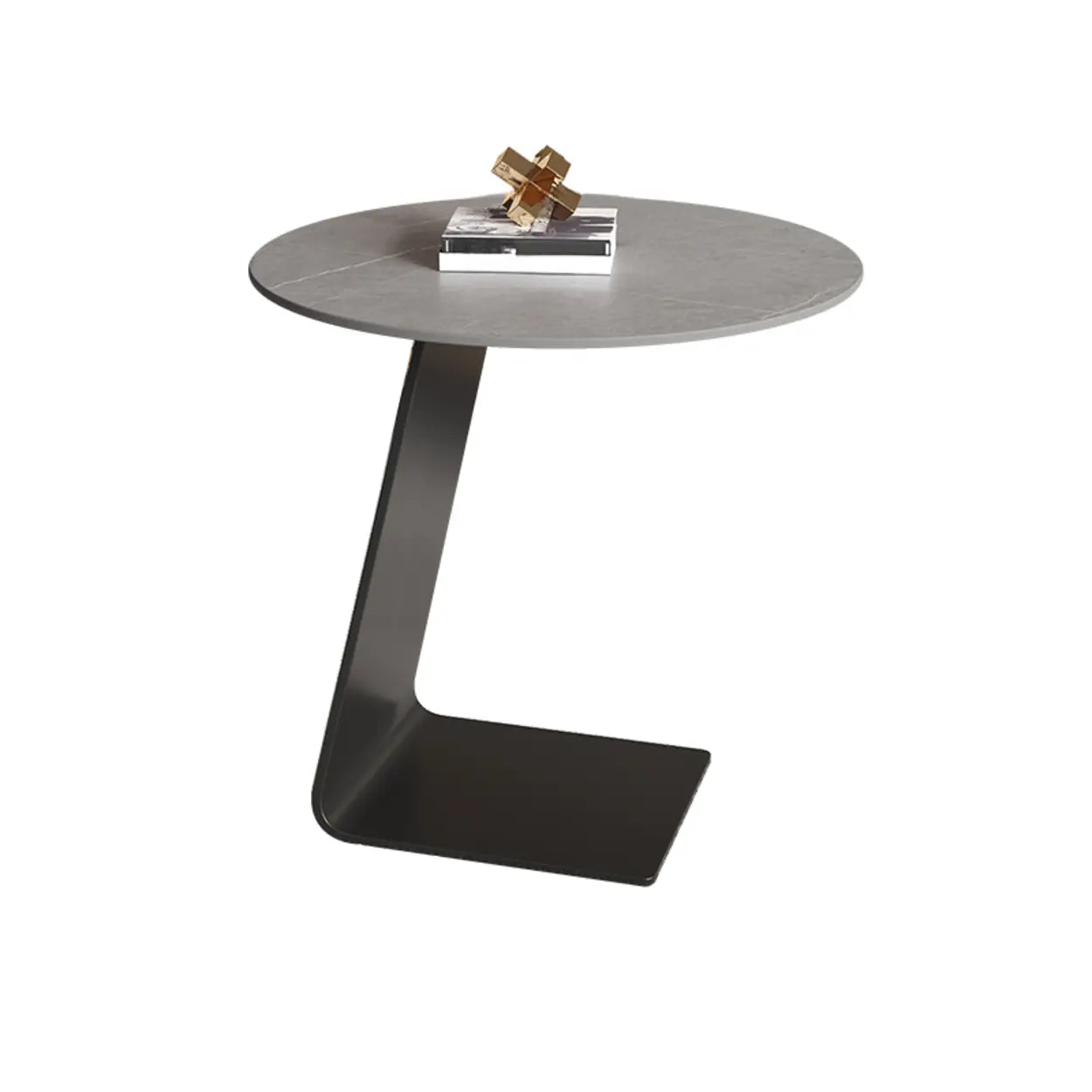 Round Black C-Shape Marble Chairside Table — Rock Beam / White