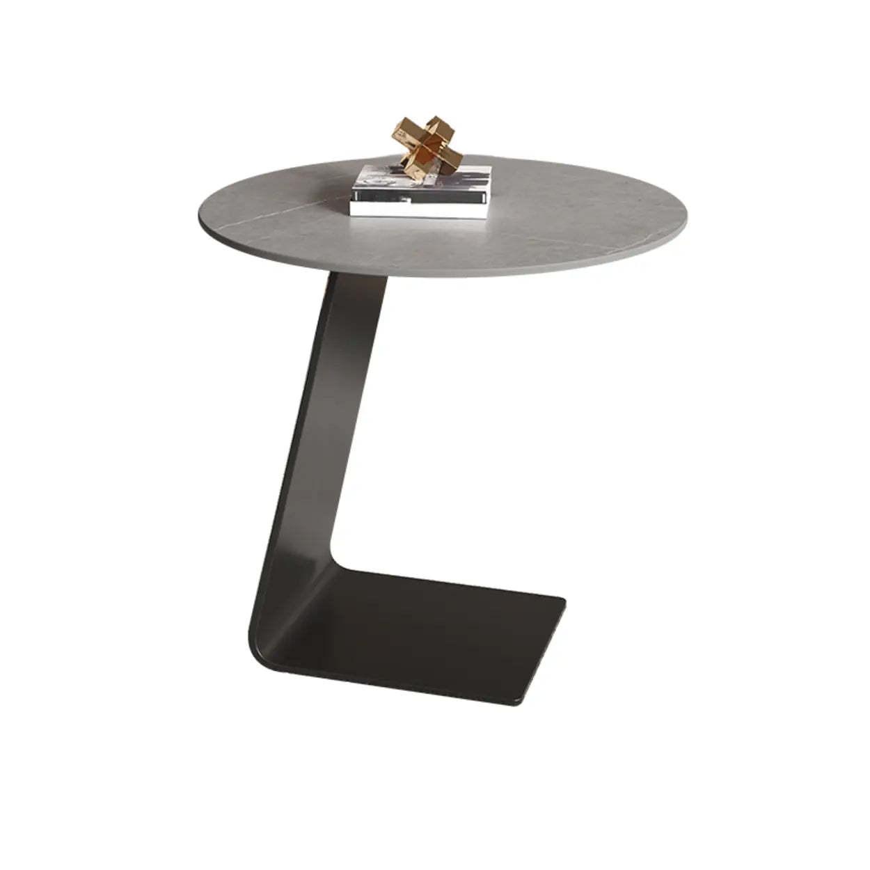 Modern chairside round black marble coffee tables, Lighom — 19.7" L x 19.7" W x 19.7" H / Faux Marble / Gray