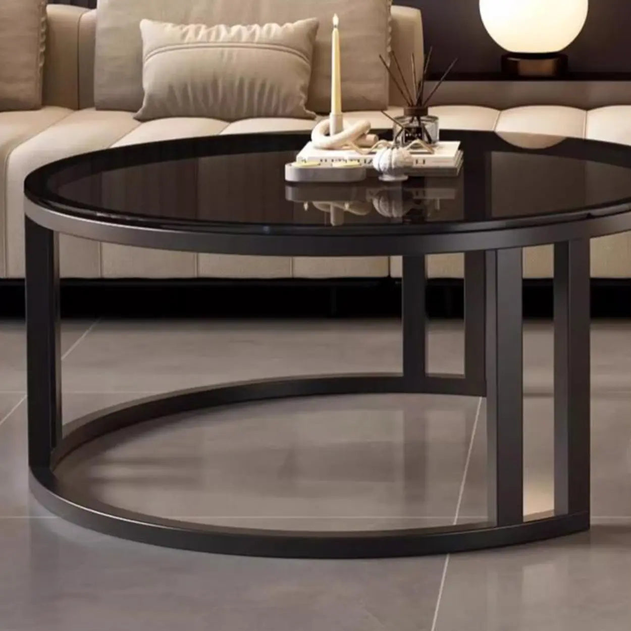 Round Stone Steel Frame Nesting Coffee Tables