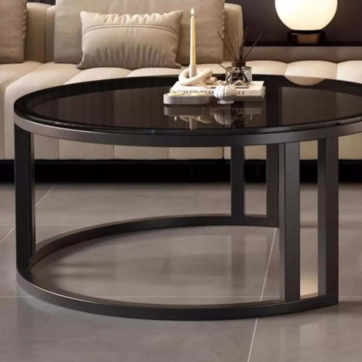 Round Stone Steel Frame Nesting Coffee Tables