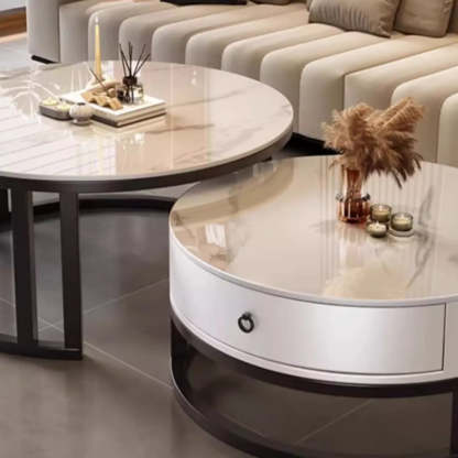 Round Stone Steel Frame Nesting Coffee Tables