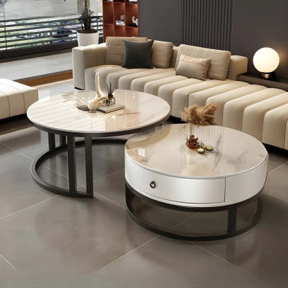 Round Stone Steel Frame Nesting Coffee Tables