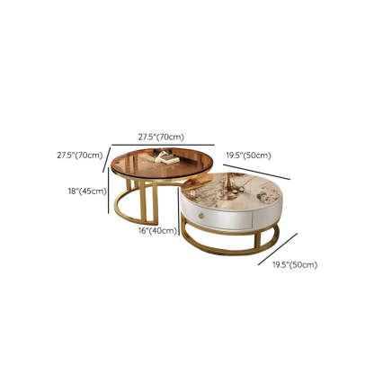 Round Stone Steel Frame Nesting Coffee Tables