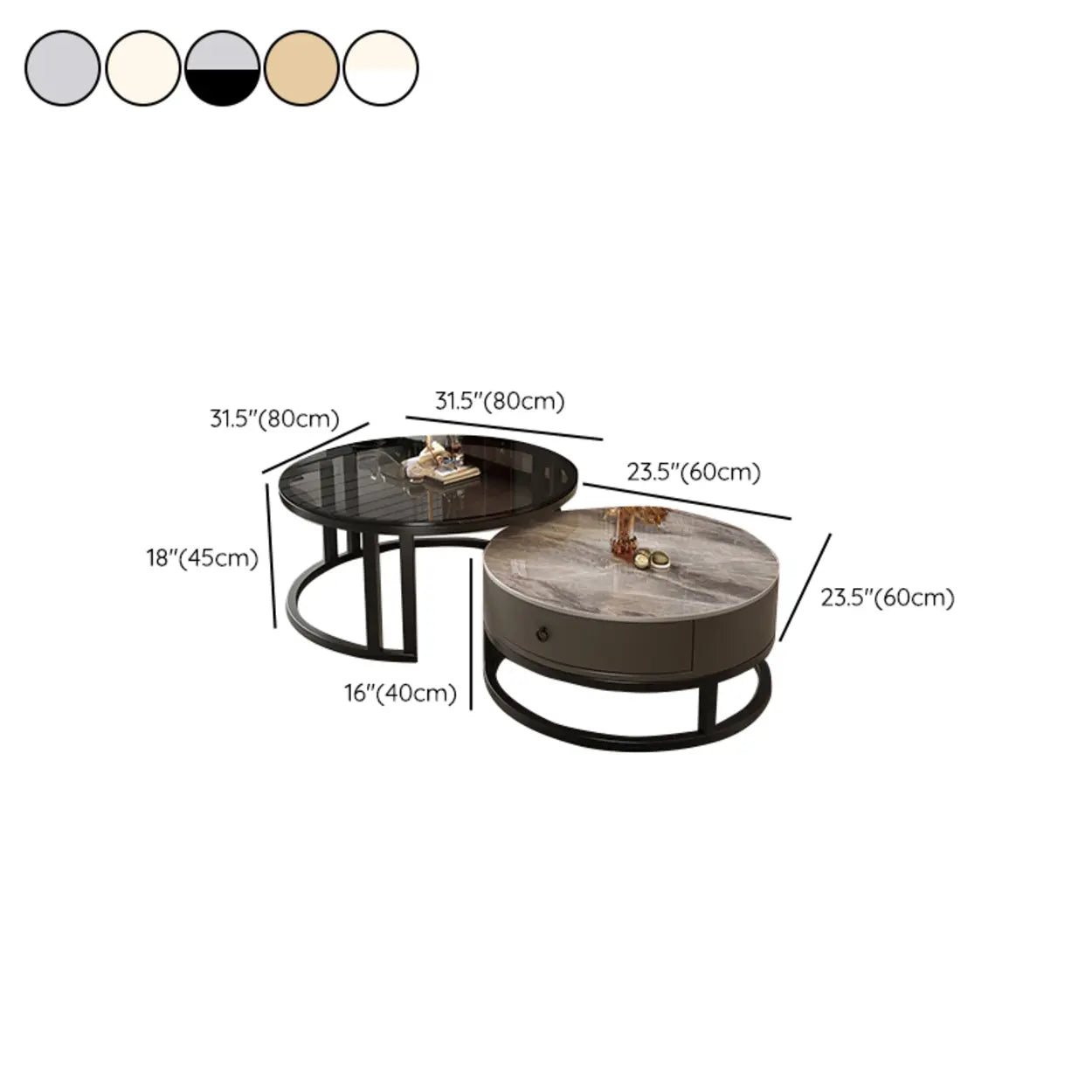 Round Stone Steel Frame Nesting Coffee Tables