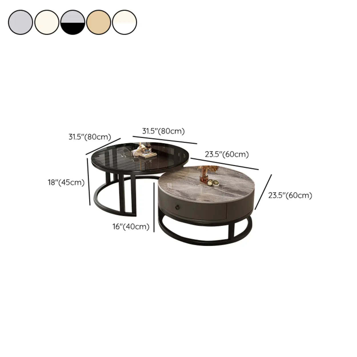Round Stone Steel Frame Nesting Coffee Tables