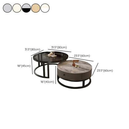 Round Stone Steel Frame Nesting Coffee Tables