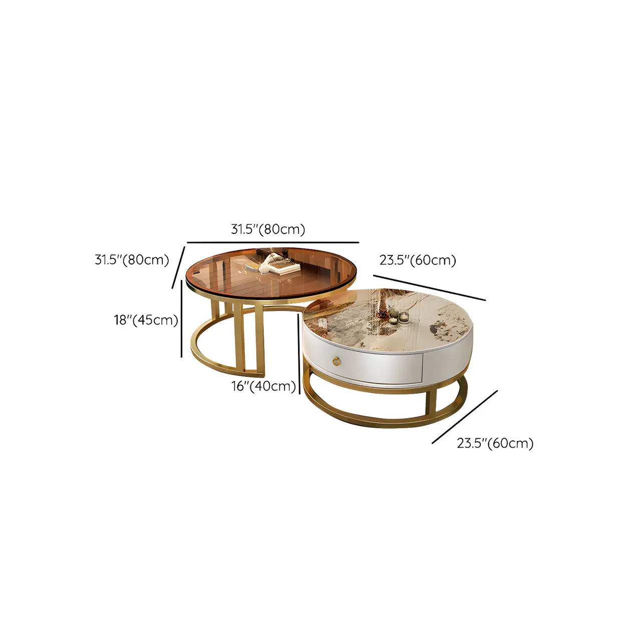 Round Stone Steel Frame Nesting Coffee Tables