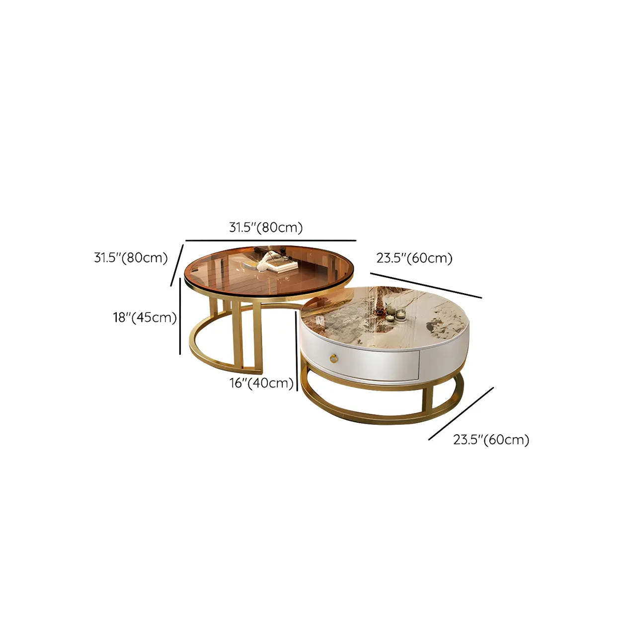 Round Stone Steel Frame Nesting Coffee Tables