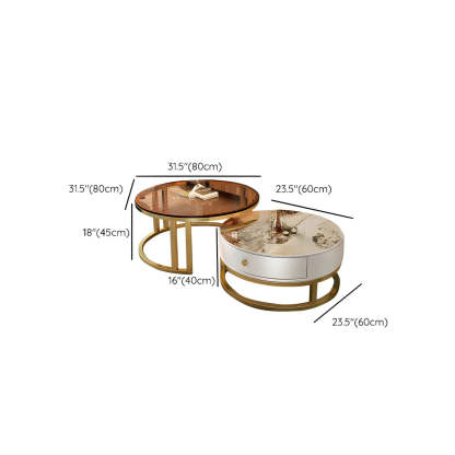 Round Stone Steel Frame Nesting Coffee Tables
