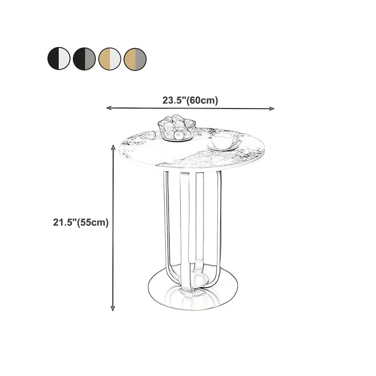 Round Stone Top Black Steel Pedestal Side Table — Gold / Beige