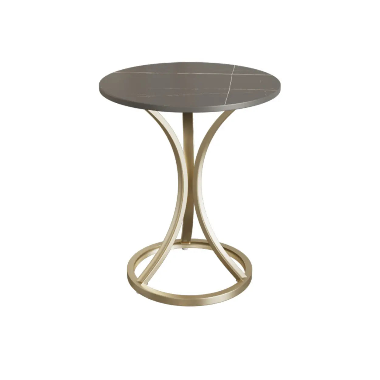 Round Stone-Top Gold Metal End Table