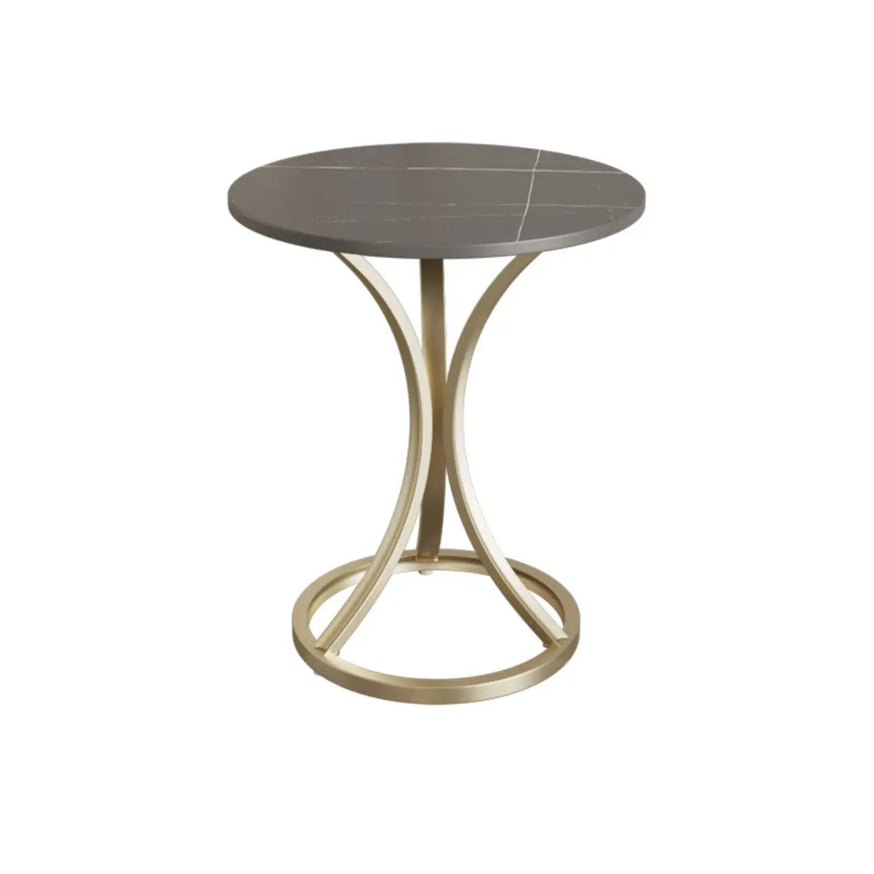 Round Stone-Top Gold Metal End Table