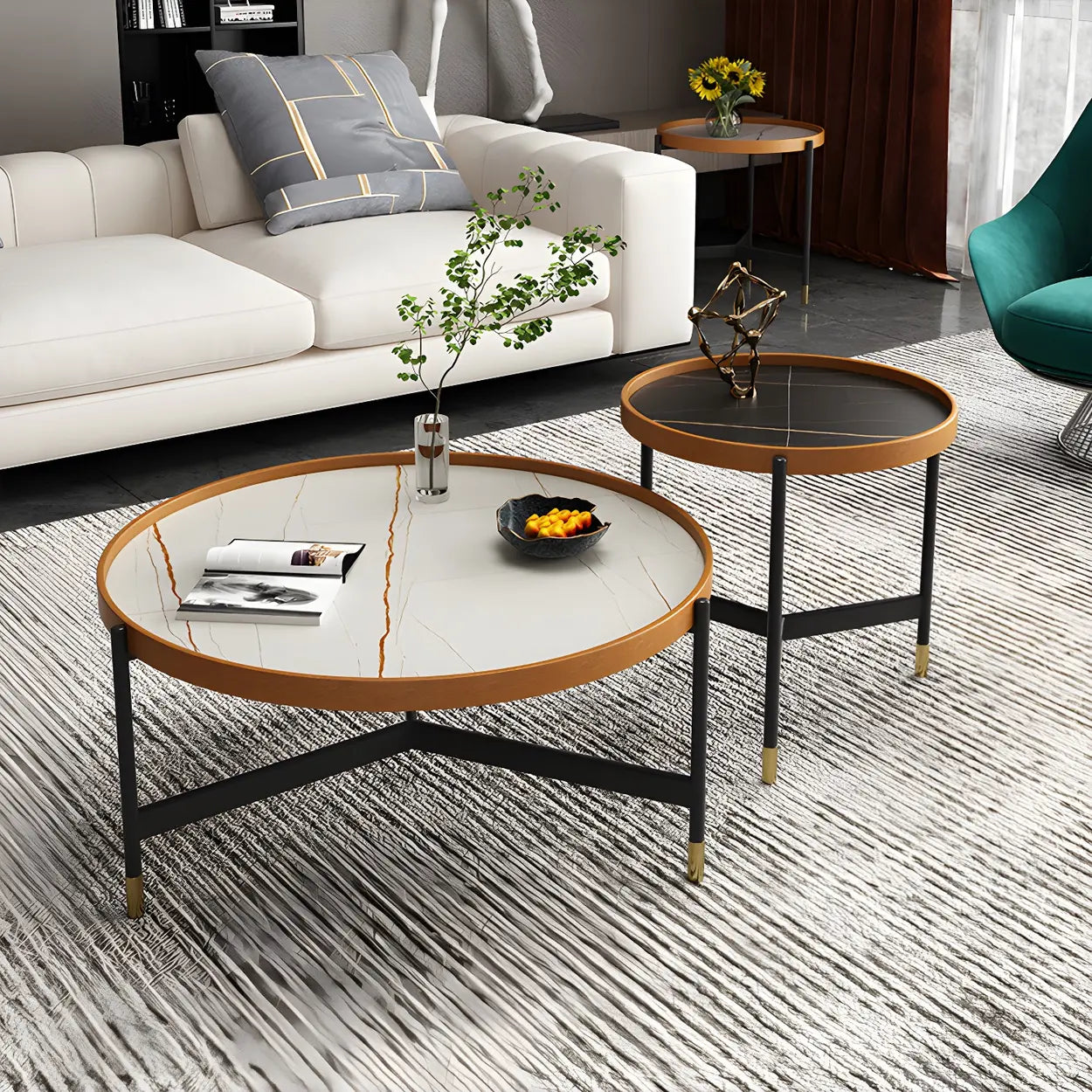 Round Tray Coffee Table with Steel Base — Black