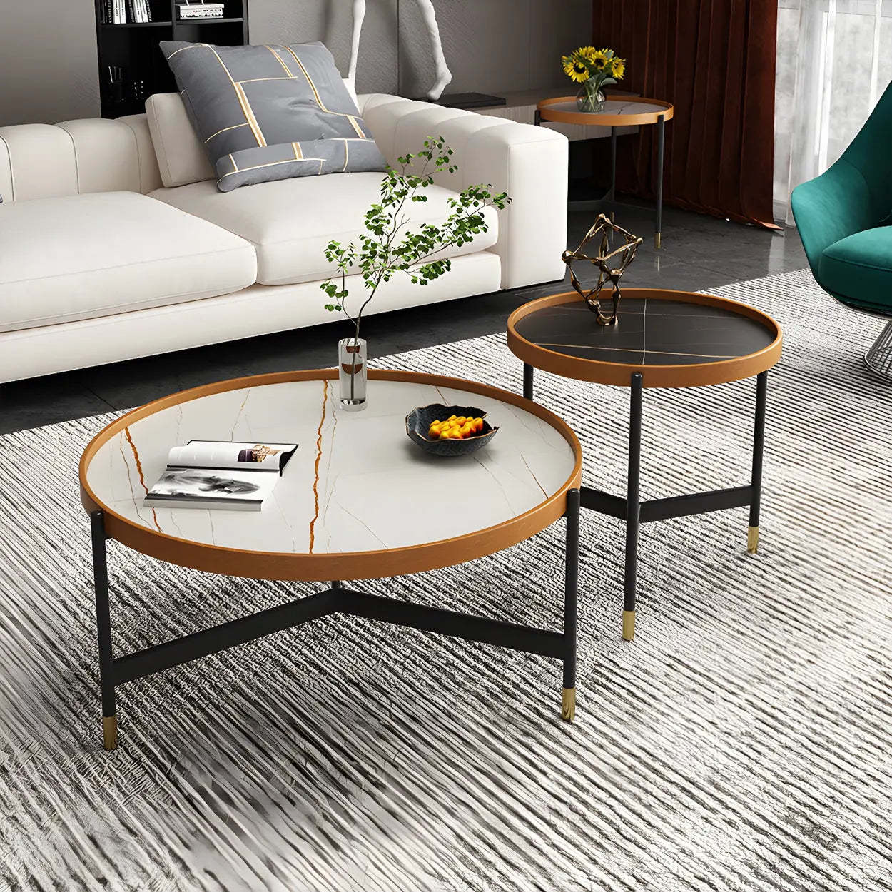 Round Tray Coffee Table with Steel Base — Black