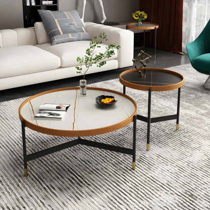 Round Tray Coffee Table with Steel Base — Black
