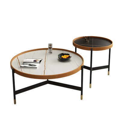 Round Tray Coffee Table with Steel Base