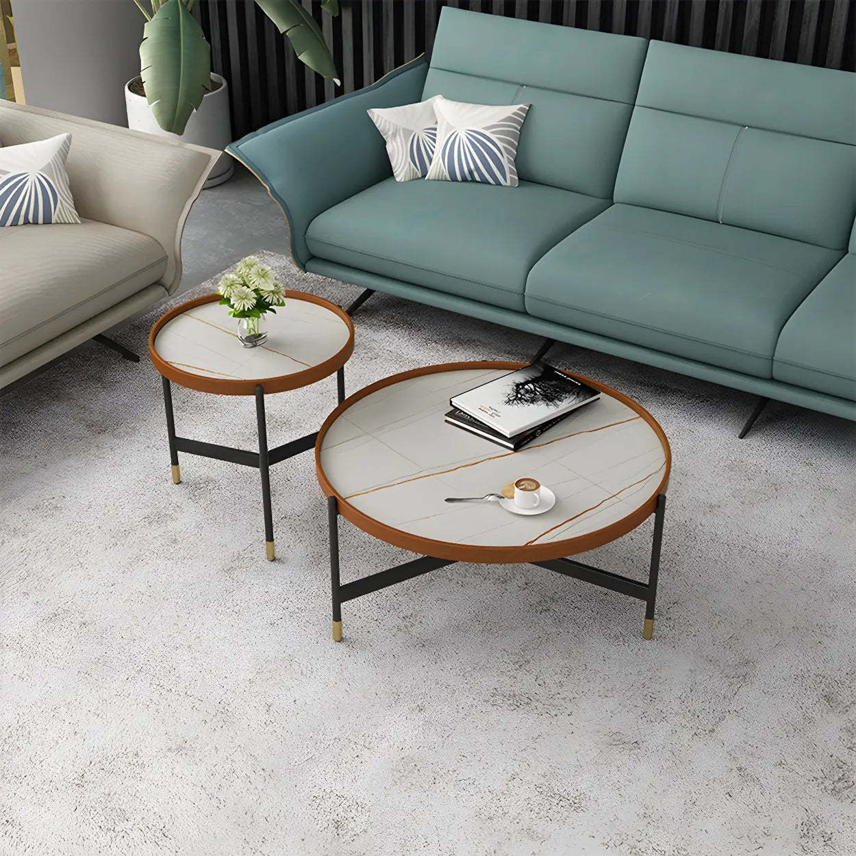 Round Tray Coffee Table with Steel Base