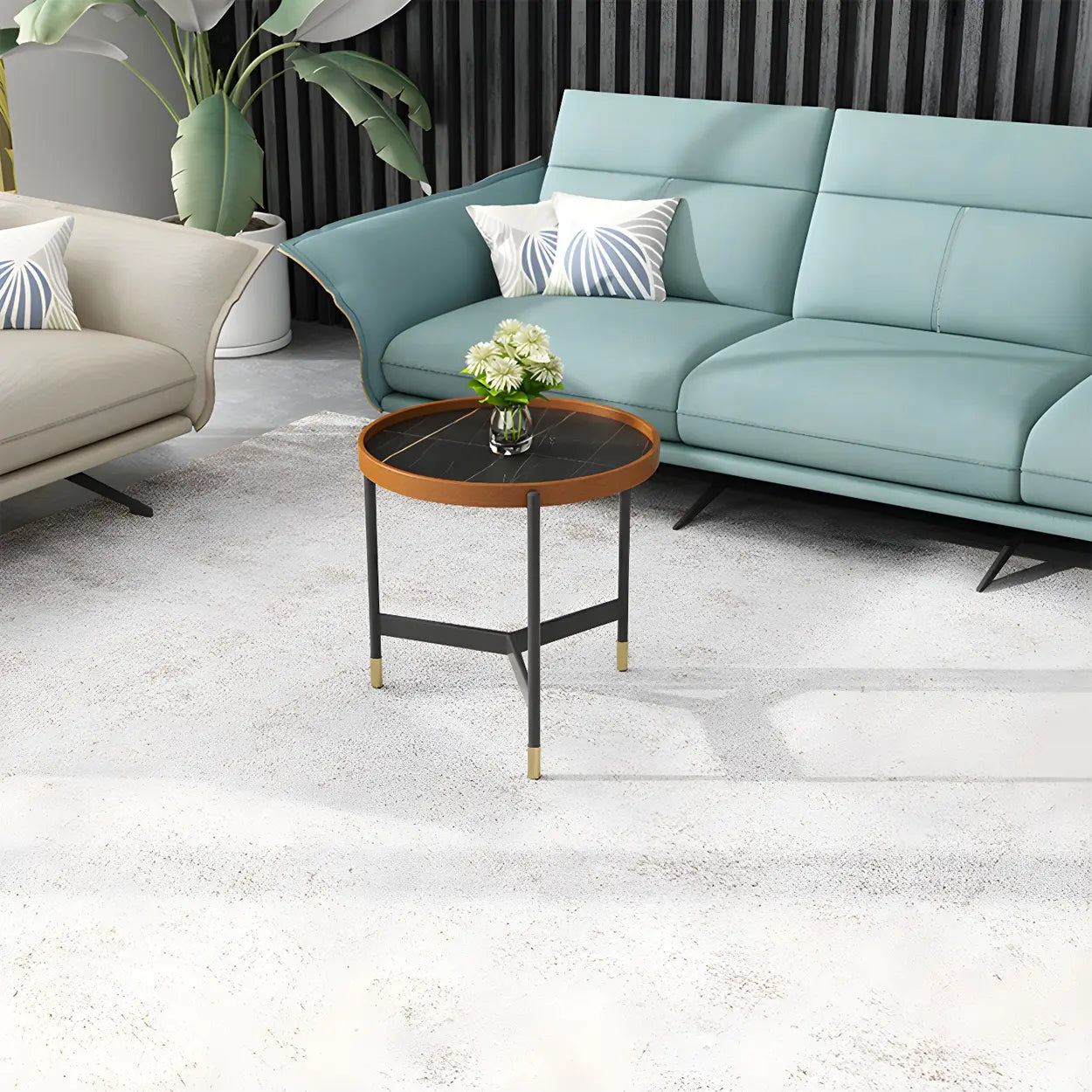 Round Tray Coffee Table with Steel Base