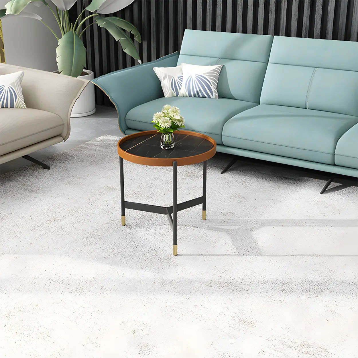 Round Tray Coffee Table with Steel Base