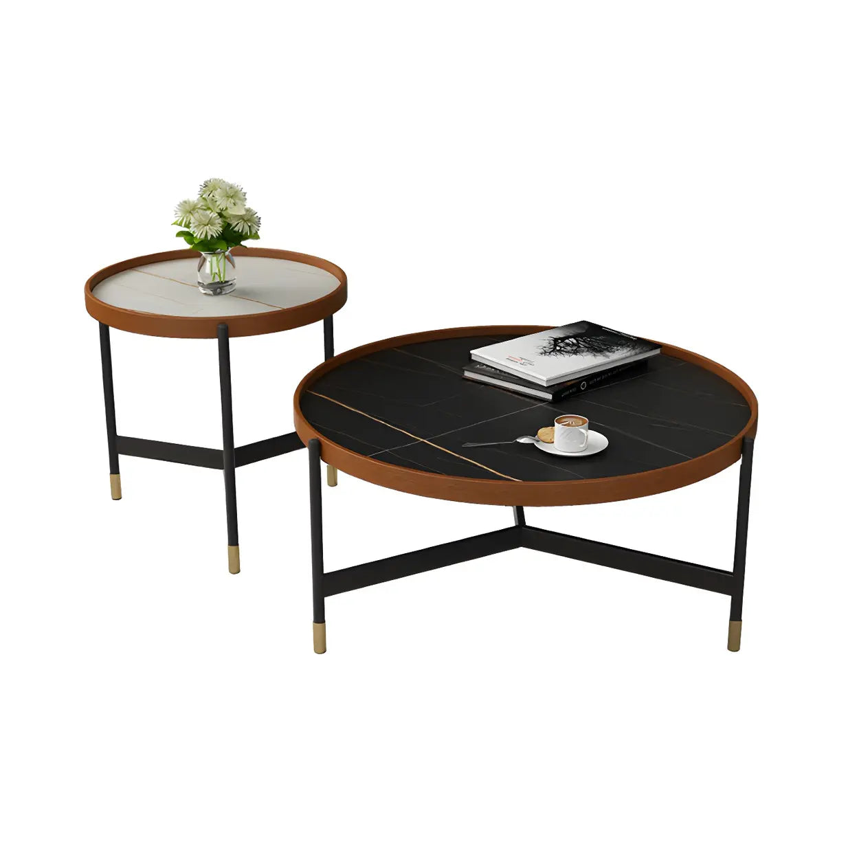 Round Tray Coffee Table with Steel Base — White