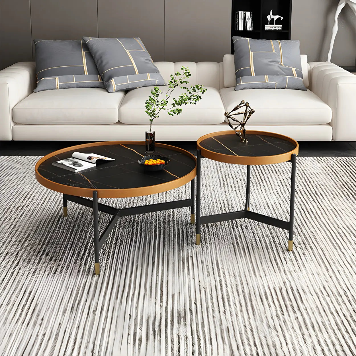 Round Tray Coffee Table with Steel Base — Black