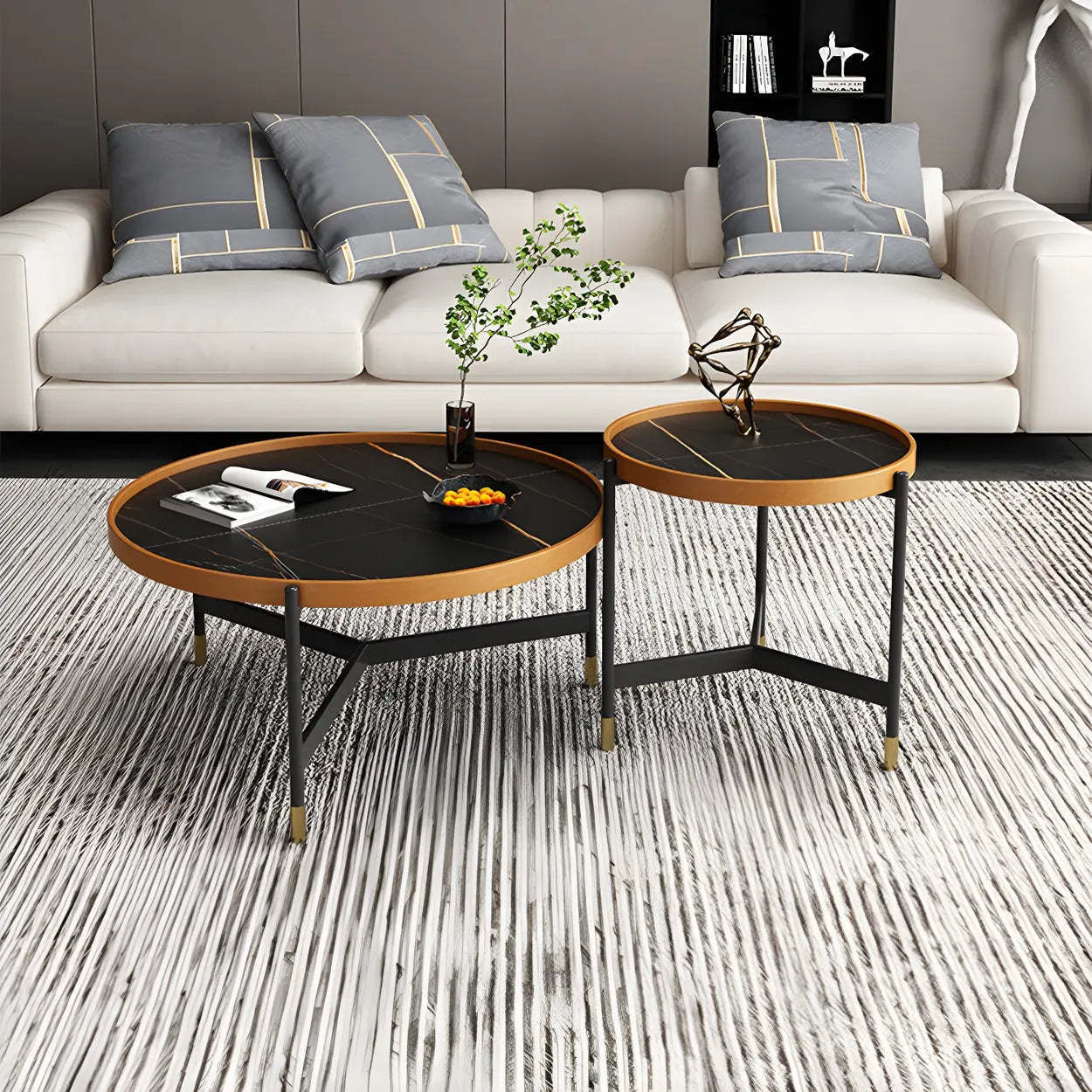 Round Tray Coffee Table with Steel Base — Black