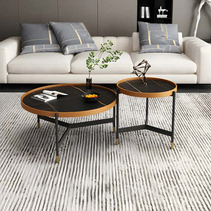 Round Tray Coffee Table with Steel Base — Black