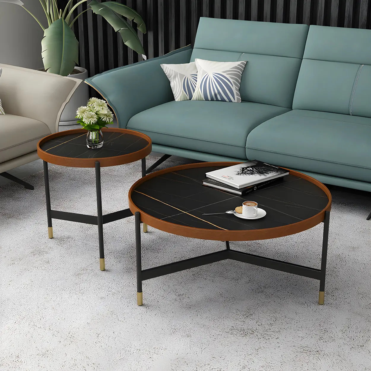 Round Tray Coffee Table with Steel Base — Black