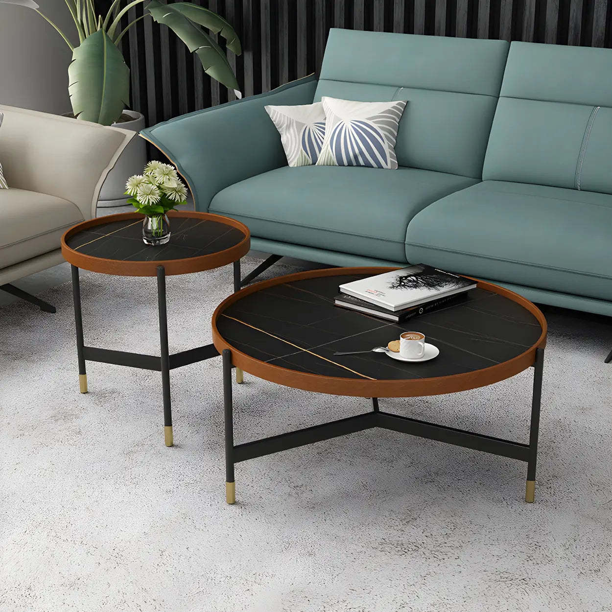 Round Tray Coffee Table with Steel Base — Black