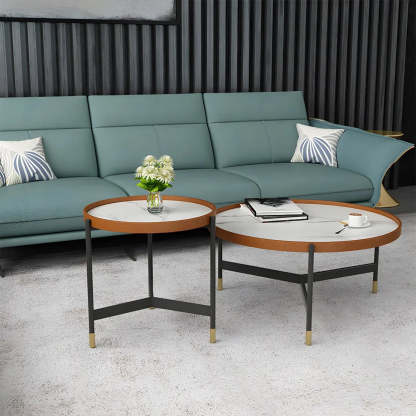 Round Tray Coffee Table with Steel Base — White