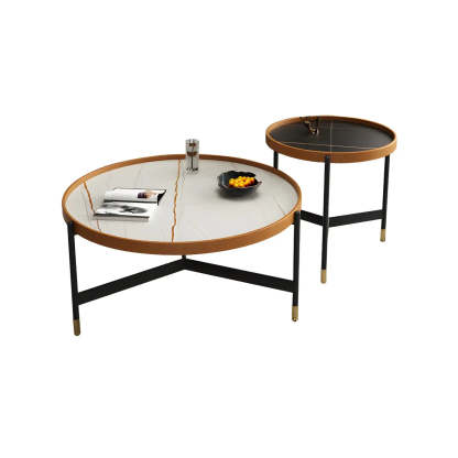 Round Tray Coffee Table with Steel Base — Black/ White