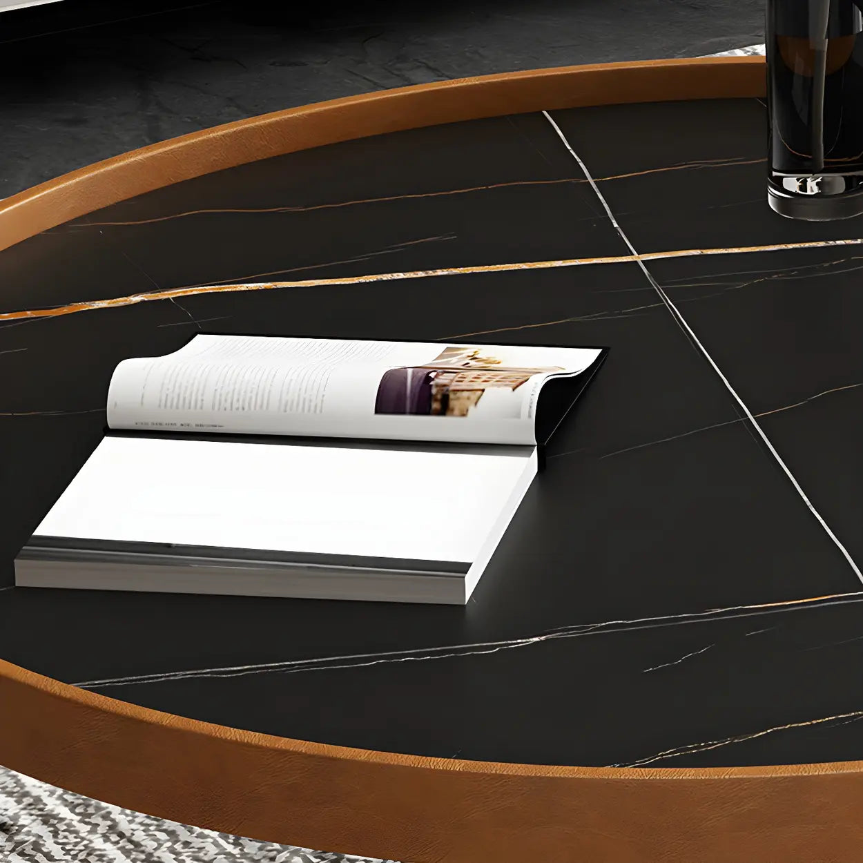 Round Tray Coffee Table with Steel Base — White/ Black