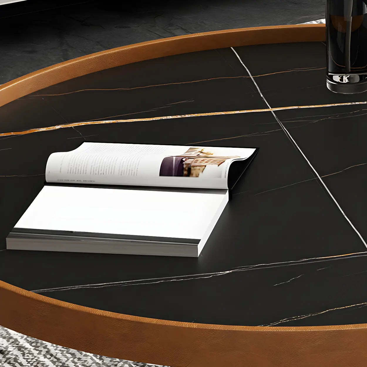 Round Tray Coffee Table with Steel Base — White/ Black
