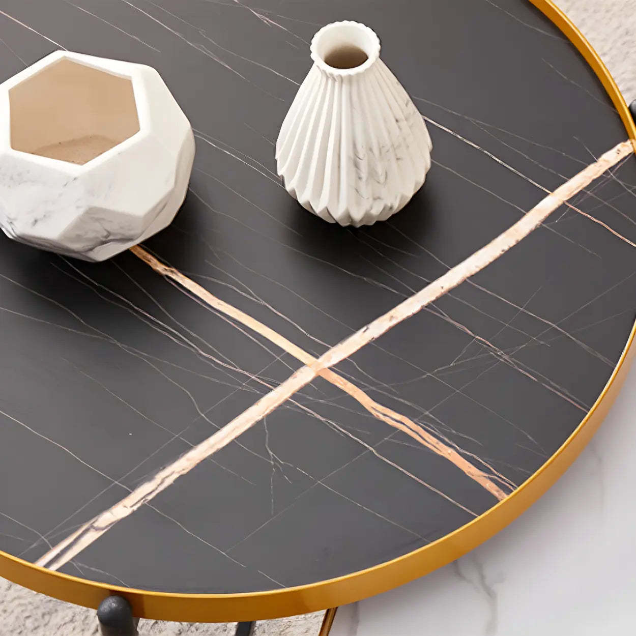 Round Tray Coffee Table with Steel Base