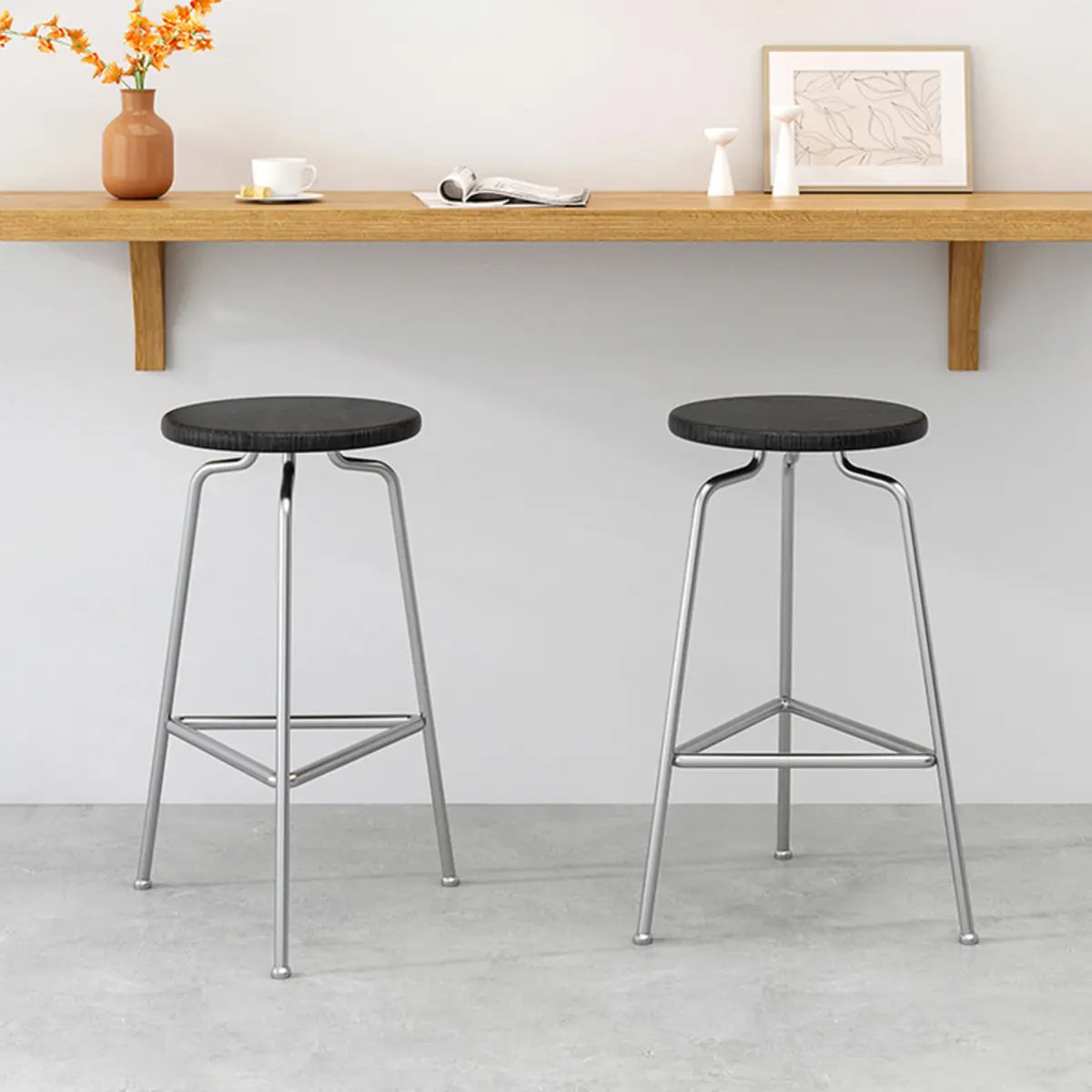 Round Tripod Metal Backless Black Bar Stool