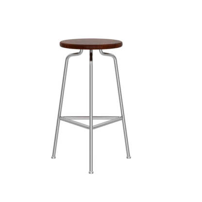 Round Tripod Metal Backless Black Bar Stool — Nut-Brown