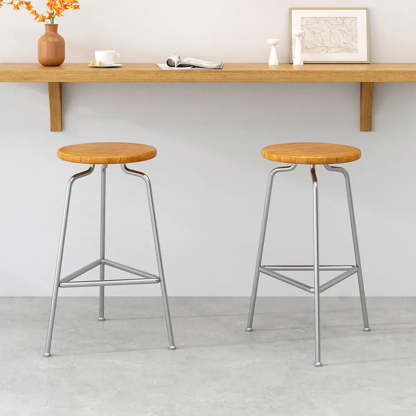 Round Tripod Metal Backless Black Bar Stool — Nut-Brown