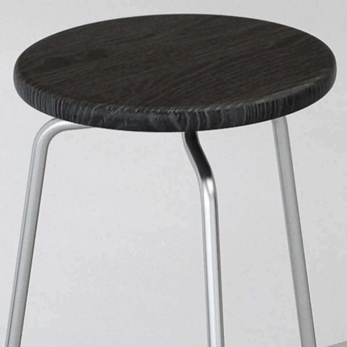 Round Tripod Metal Backless Black Bar Stool — Teak