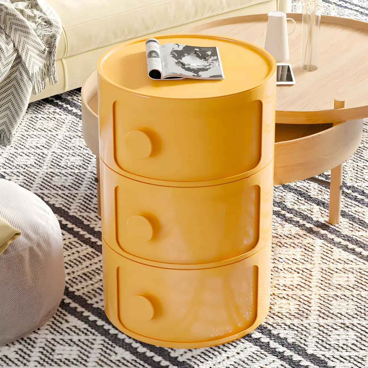 Modern Round White Acrylic Cabinet Nightstand — Yellow / 2 Piece Set / 5