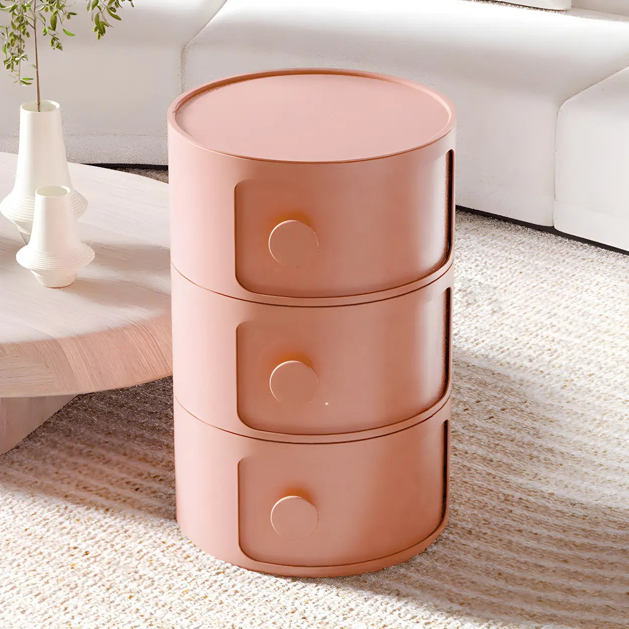 Modern Round White Acrylic Cabinet Nightstand — Green / 2 Piece Set / 3