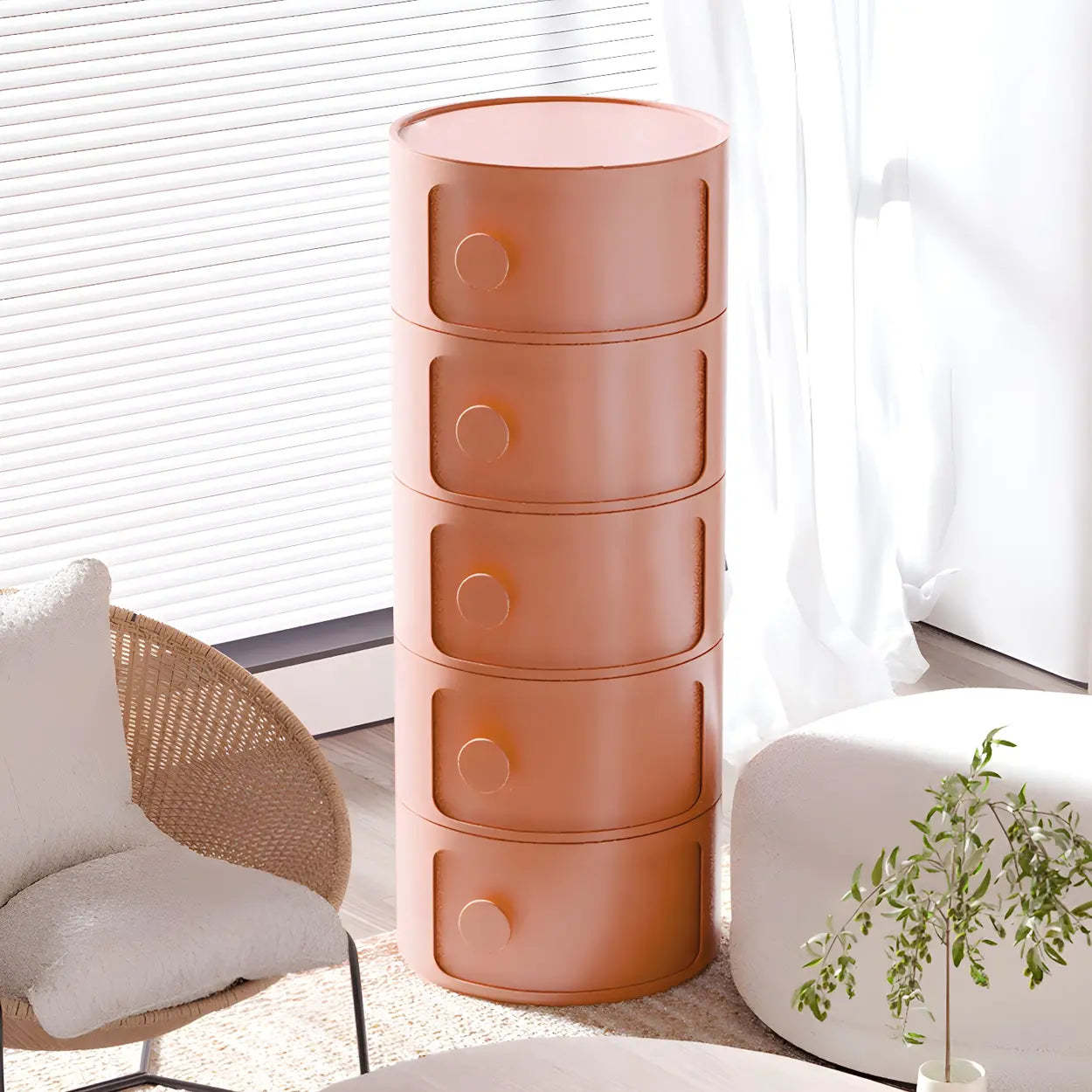 Modern Round White Acrylic Cabinet Nightstand — Pink / 1 Piece / 4