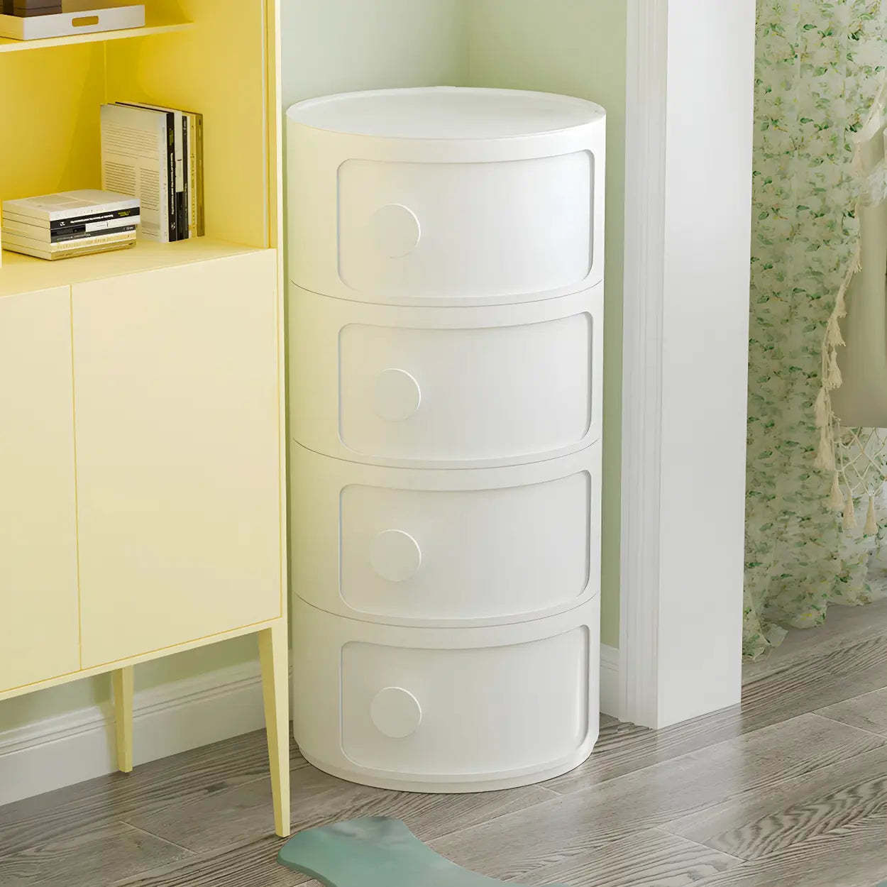 Modern Round White Acrylic Cabinet Nightstand — Pink / 1 Piece / 5