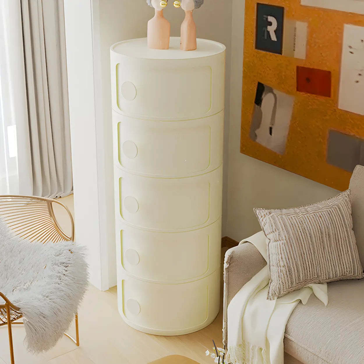 Modern Round White Acrylic Cabinet Nightstand — Pink / 2 Piece Set / 4