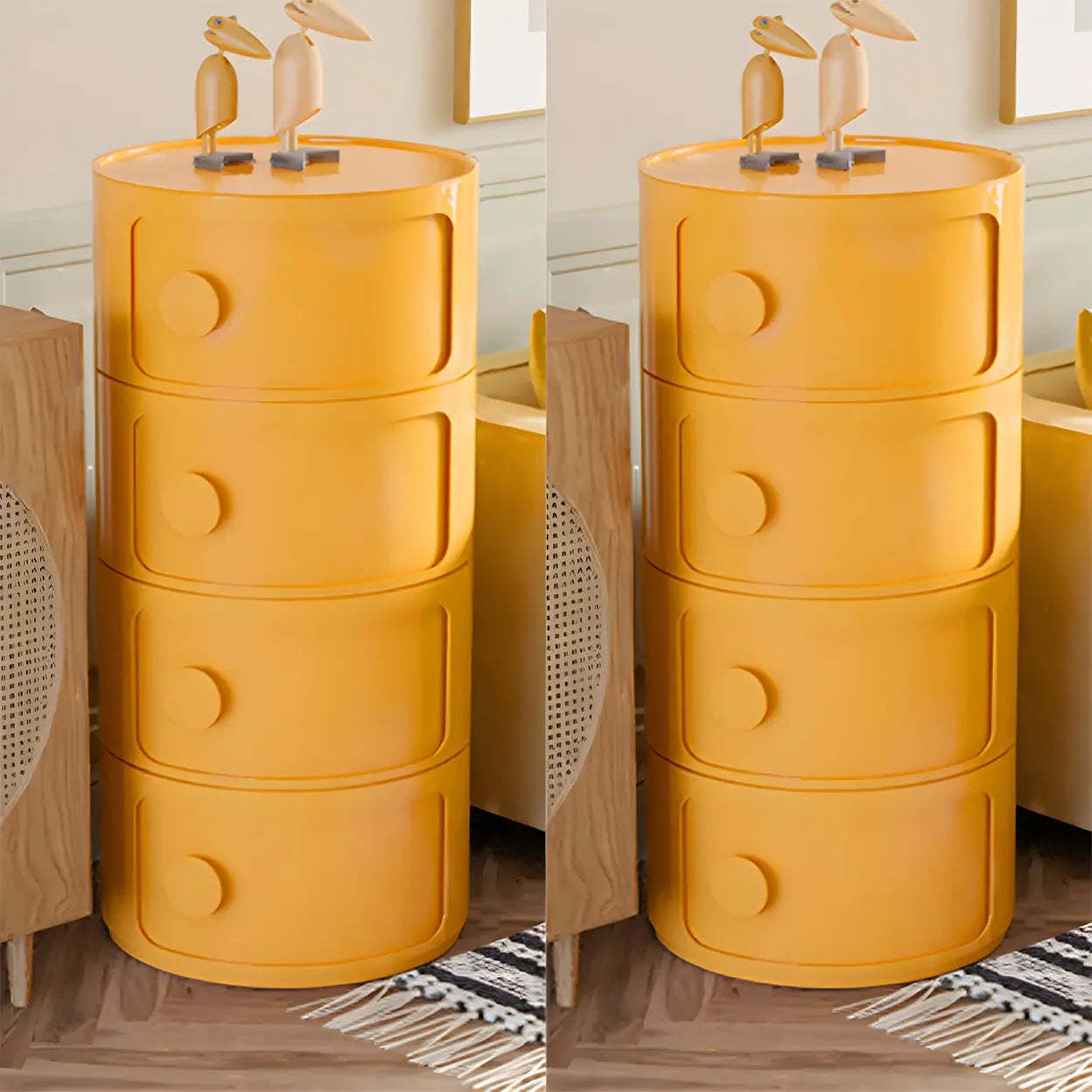 White modern round nightstands