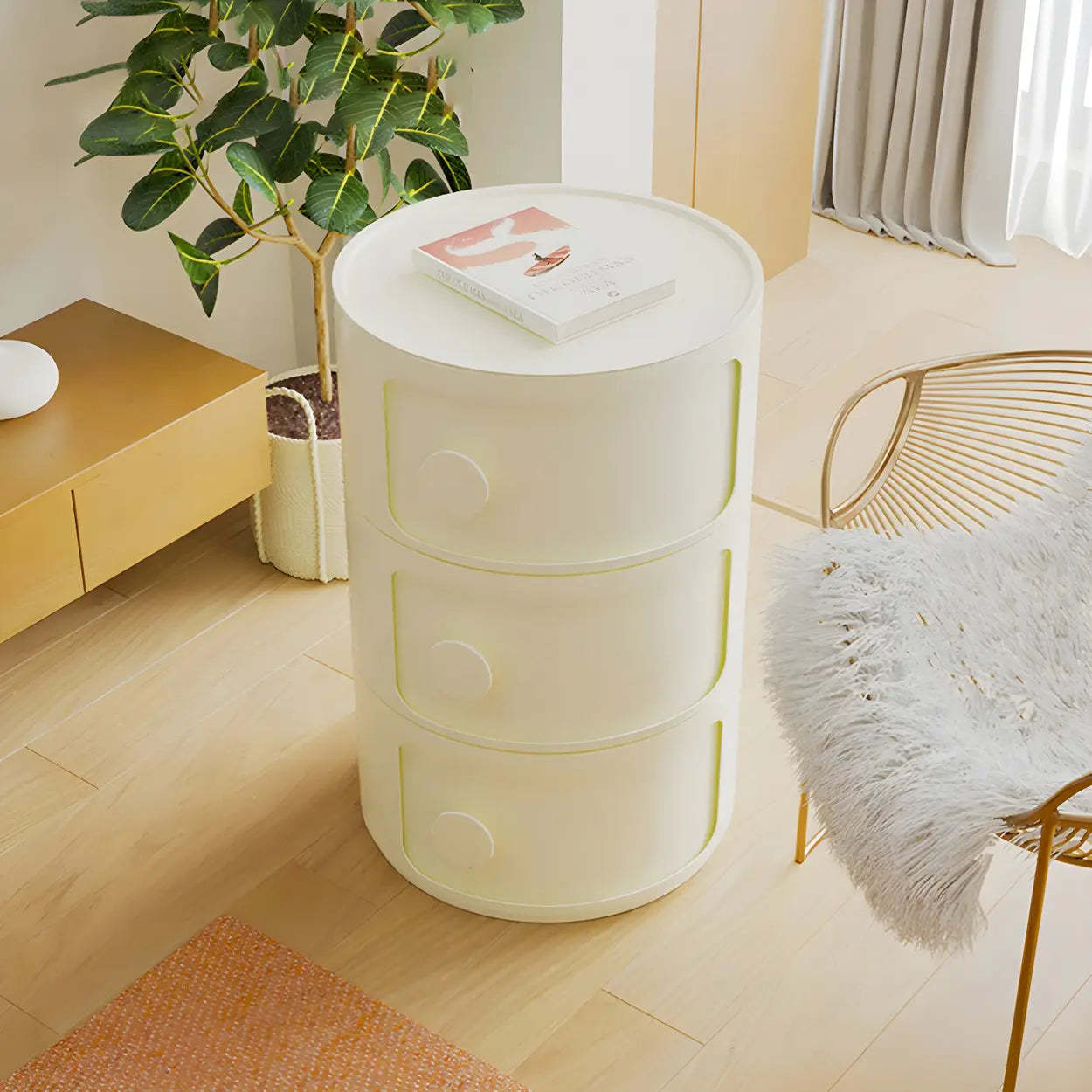 Modern Round White Acrylic Cabinet Nightstand