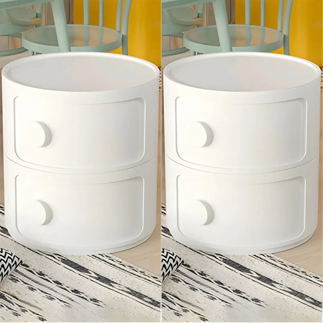 Modern Round White Acrylic Cabinet Nightstand