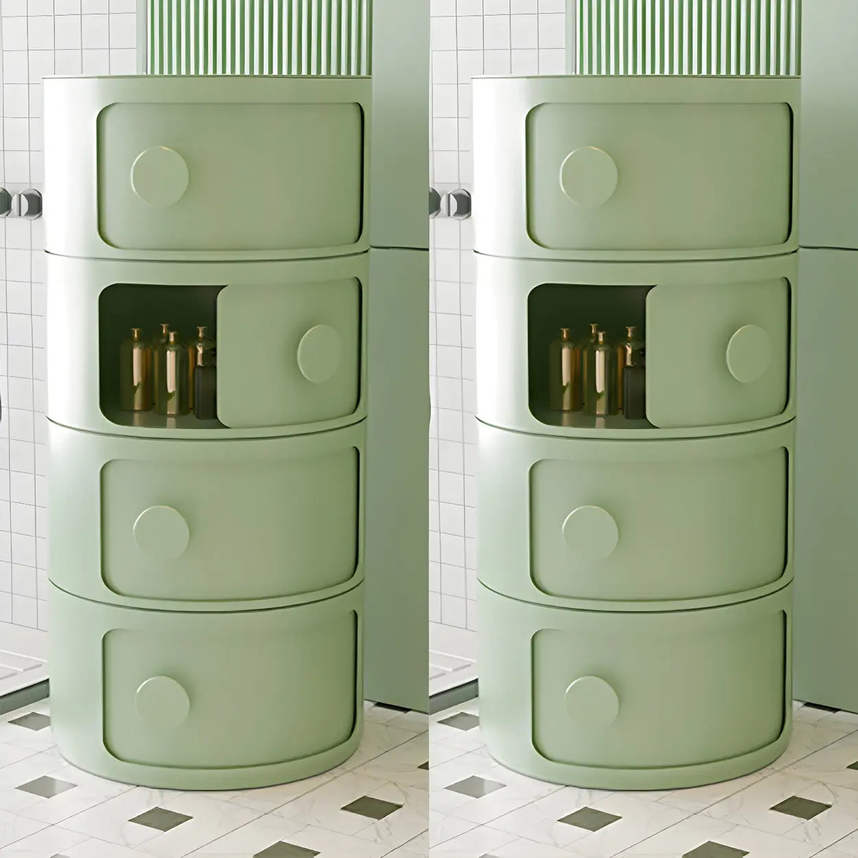Modern Round White Acrylic Cabinet Nightstand